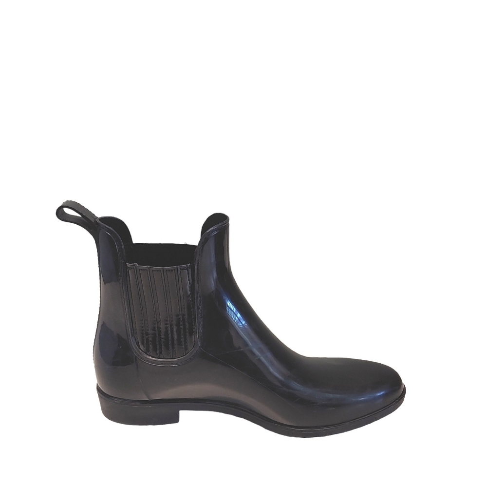 Women casual workwear black comfortable mid-calf pull on tabs rain boots size 11
